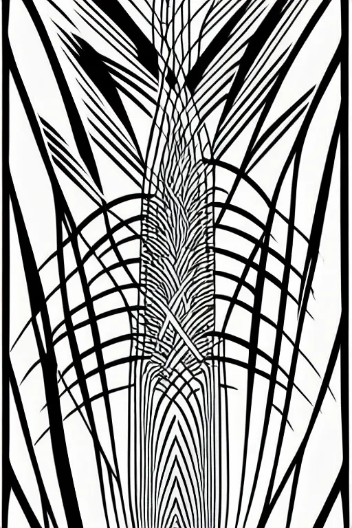 Prompt: art deco, line art by james o barr and albrecht durer, minimalist, surreal woodblock print, black and white, vector, vector art
