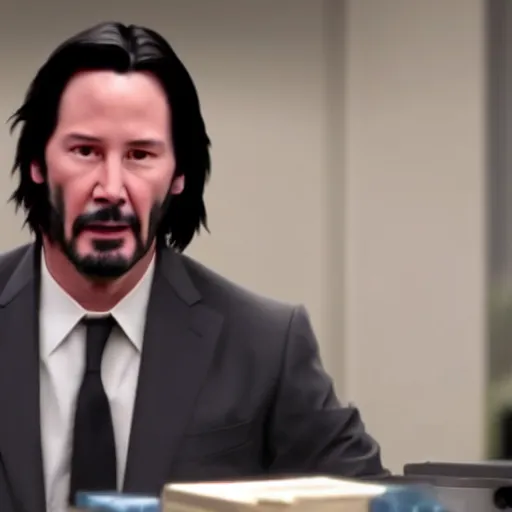 Prompt: Keanu Reeves in the office 4K quality super realistic