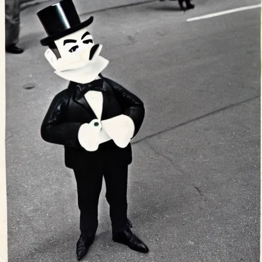 Prompt: 1960s street magician that looks like mr monopoly