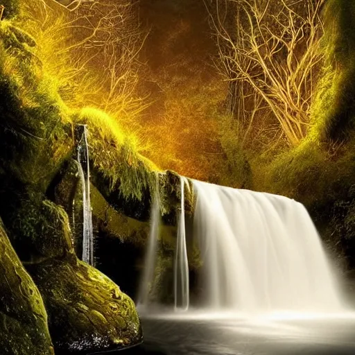 Image similar to a beautiful waterfall, elegant, soulful, liquid, masterpiece, Cinematic, fantasy, digital art,