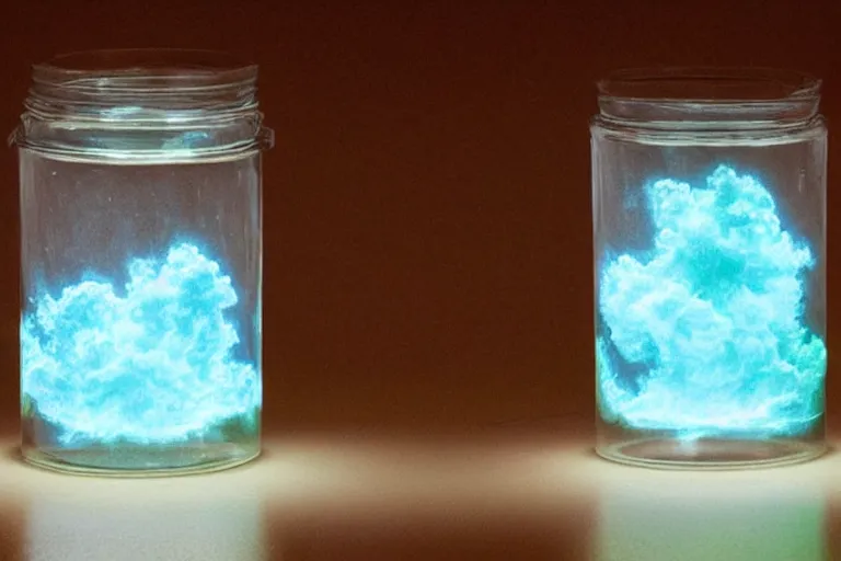 Image similar to chemiluminescence clouds in a jar