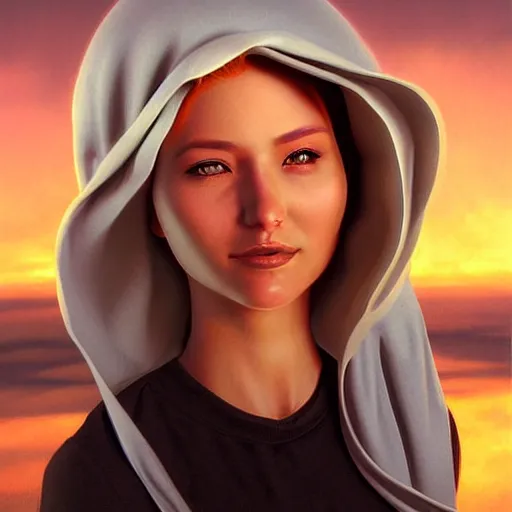 Image similar to a realistic digital photo of virgin mary as sunset cloud by artgerm