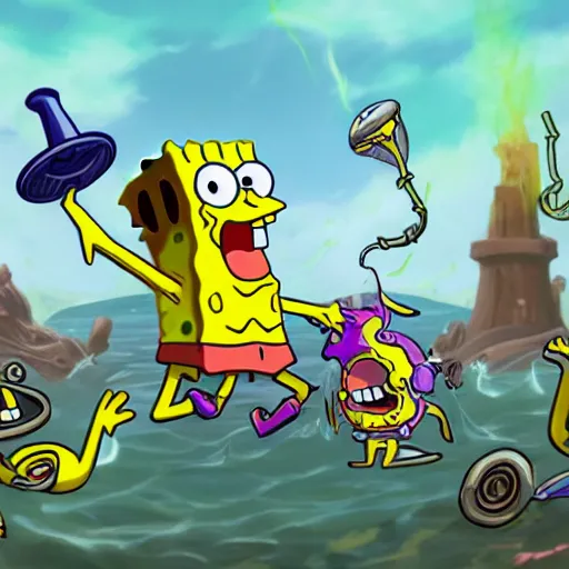 Image similar to spongebob, league of legends splash art