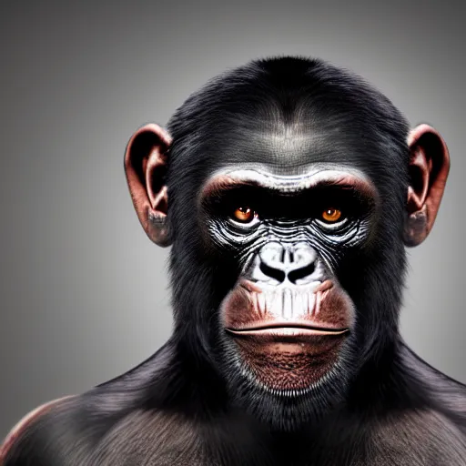 Image similar to [mobster chimp, close up, abstract logo on a dark background]