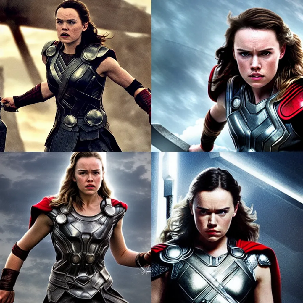 Prompt: Daisy Ridley as Thor