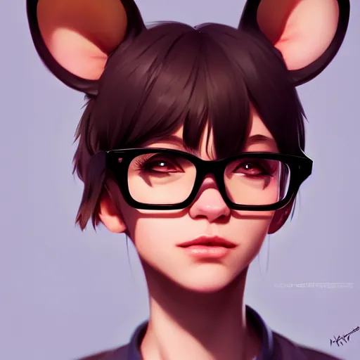 Prompt: character design portrait of an anthropomorphic furry rat girl with rat ears, wearing medium - sized glasses, 4 k, concept art, by wlop, ilya kuvshinov, artgerm, krenz cushart, pixiv.