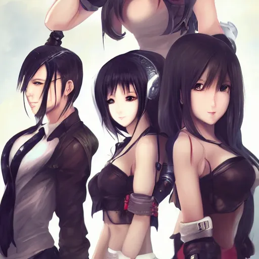 Image similar to head and shoudlers of tifa lockhart by WLOP, rossdraws, Logan Cure, Mingchen Shen, BangkuART, sakimichan, yan gisuka, JeonSeok Lee, zeronis, Chengwei Pan on artstation