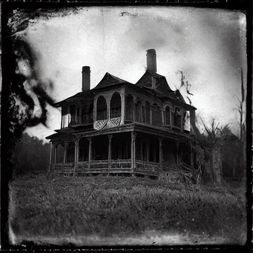 Image similar to “haunted house, 1900’s photo”