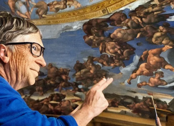 Prompt: Bill Gates painting the Sistine Chapel 4k