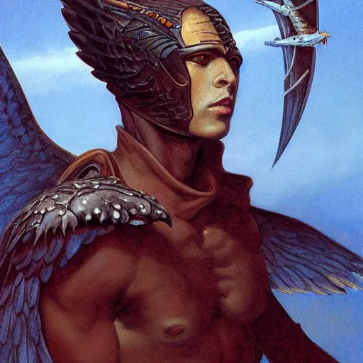 Prompt: portrait of a wing warrior, by Gerald Brom
