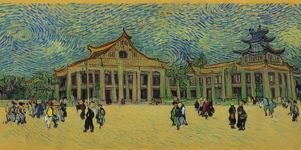 Prompt: tsinghua university is beating up peking university ， by vincent van gogh