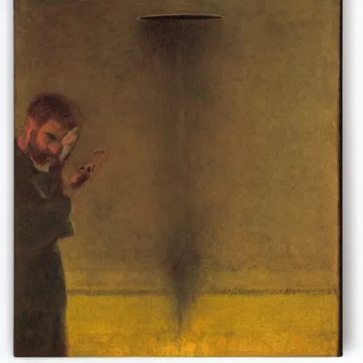 Image similar to A digital art. A rip in spacetime. Did this device in his hand open a portal to another dimension or reality?! by Eastman Johnson, by Mark Rothko lifelike