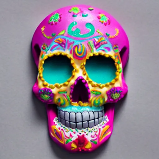 Prompt: a sugar skull made out of candy photo realistic hyper realism