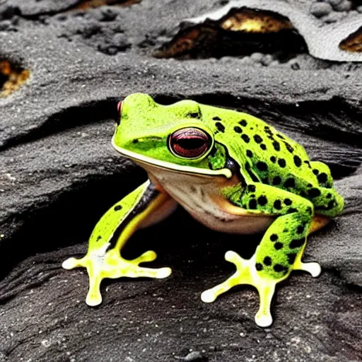 Image similar to screaming frog splits a lava lake