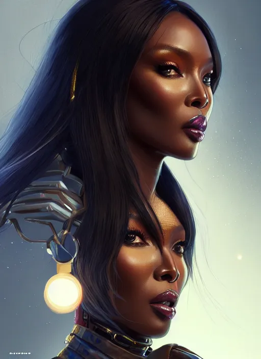 Image similar to portrait of apex legends naomi campbell, intricate, elegant, glowing lights, highly detailed, digital painting, artstation, glamor pose, concept art, smooth, sharp focus, illustration, art by artgerm and greg rutkowski, artey freytag