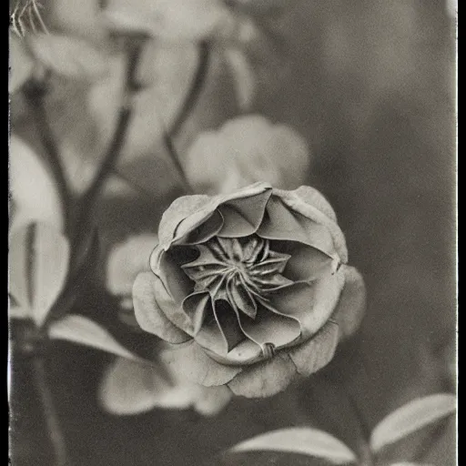 Prompt: edwardian photograph of a strange flower, beautiful, unlike anything else, very grainy, slightly blurry, 1900s, 1910s