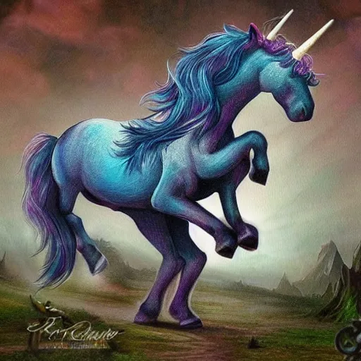 Image similar to a small fierce pet unicorn, fantasy art