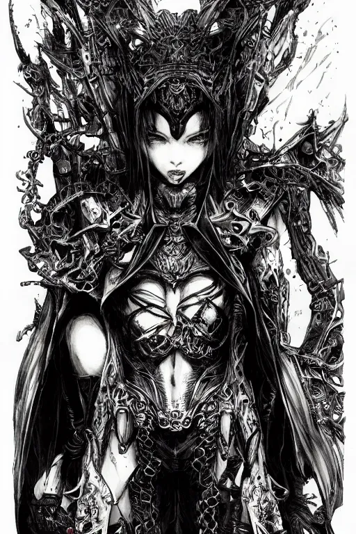 Image similar to vampire cyborg , pen and ink, intricate line drawings, by Yoshitaka Amano, Ruan Jia, Kentaro Miura, Artgerm, watercolor