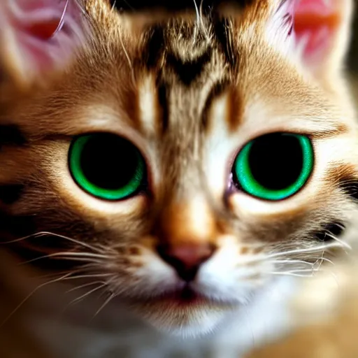 Prompt: kitten with gold eye and cyborg arm