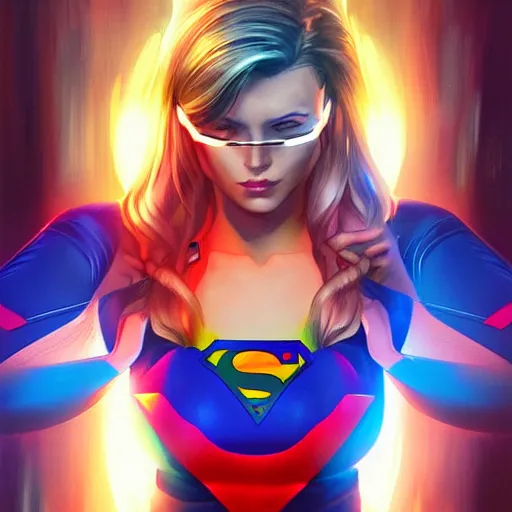 Prompt: portrait of cyberpunk supergirl by artgerm