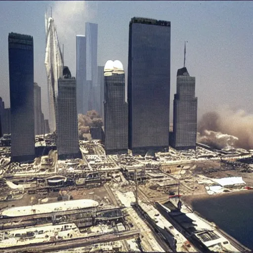 Image similar to “The TwinTowers transform into mechs and pulverise Bin Laden’s planes September 11 2001 hq ap photos”