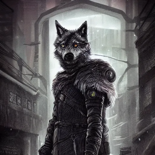 Image similar to winterfell cyberpunk wolves trending on arstation