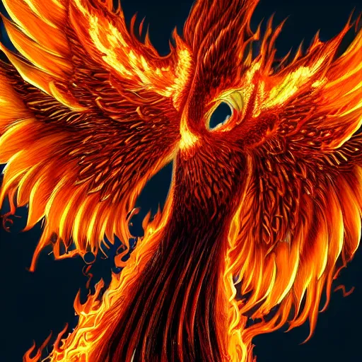 Prompt: hyperdetailed image of a detailed flaming phoenix full body wings spread 8 k extremely detailed hd hyperrealism