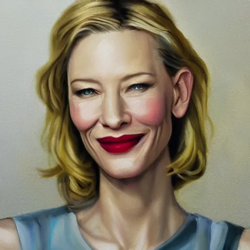 Prompt: realistic oil painting of cate blanchett