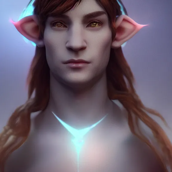 Image similar to a portrait of a glowing enchanted hard angelic heavenly male elf made of stone in heaven, fantasy, octane render, unreal engine, artstation, digital painting.