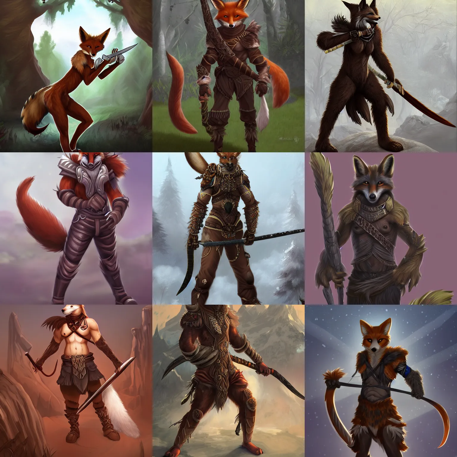 Prompt: award-winning extremely detailed FurAffinity fantasy art of a handsome cute male anthro warrior fox with a long tail and black paws, 4k, trending on FurAffinity