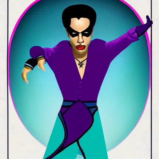 Image similar to a portrait of prince as gemini in a batman film in the style of herbert bayer