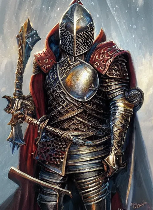 Image similar to intricate knight ultra detailed fantasy, dndbeyond, bright, colourful, realistic, dnd character portrait, full body, pathfinder, pinterest, art by ralph horsley, dnd, rpg, lotr game design fanart by concept art, behance hd, artstation, deviantart, hdr render in unreal engine 5