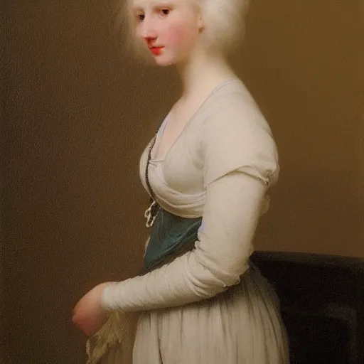 Image similar to a young woman’s face, her hair is white, she wears a long flowing blue satin veil, by ivan aivazovsky and and pieter claesz and paul delaroche and alma tadema and and willen claesz heda and aelbert cuyp and gerard ter borch, hyperrealistic, rendered in octane