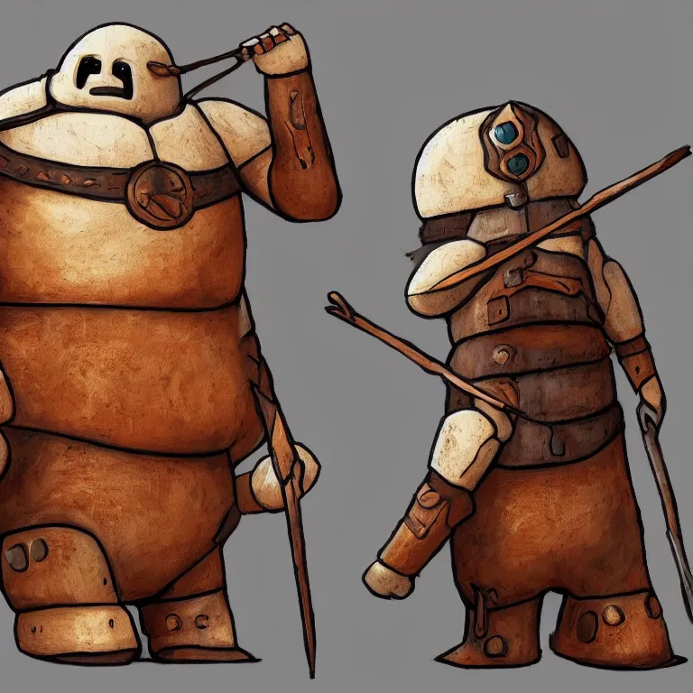 Image similar to a naive looking medieval fantasy baymax made out of wood and copper, digital art, trending on artstation