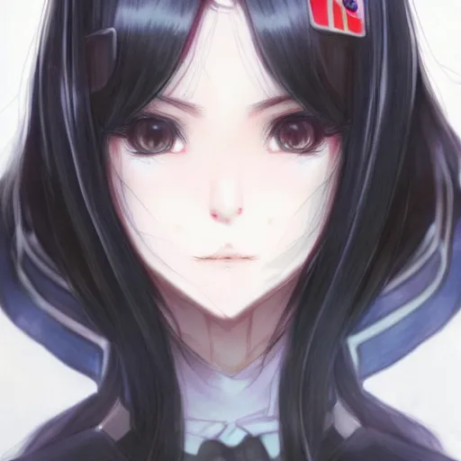 Image similar to portrait of a beautiful girl with long black hair, wearing police riot uniform, drawn by WLOP, by Avetetsuya Studios, attractive character, colored sketch anime manga panel, trending on Artstation