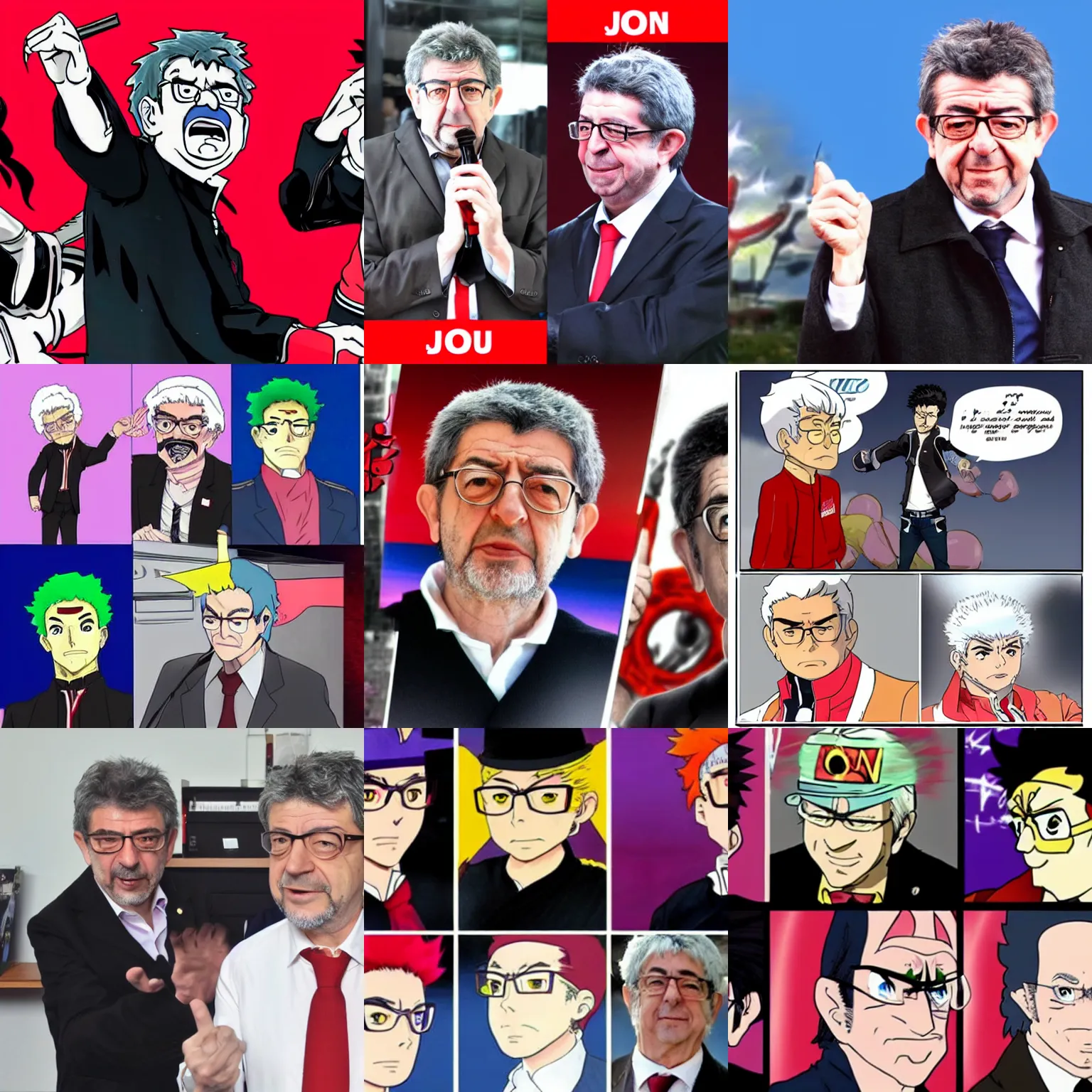 Prompt: jean luc - melenchon, anime style, jojo bizarre adventure