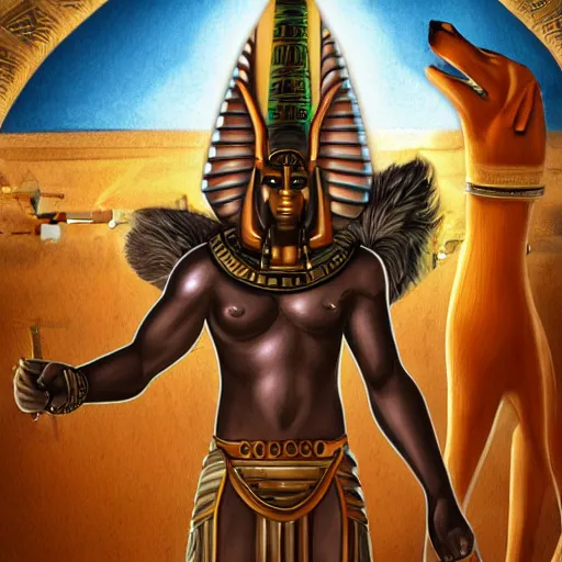 Prompt: Anubis God, Egyptians decor, very detailed, artstation, illustration, masterpiece, digital art, Oil Painting, Furry Art