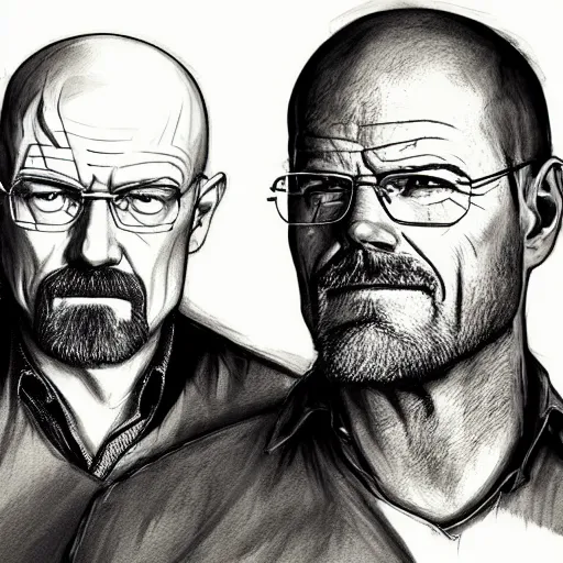 Prompt: concept art of dexter morgan and walter white together