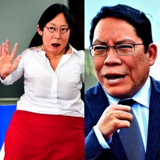 Image similar to Pedro Castillo peru president vs Keiko Fujimori on super saiyan