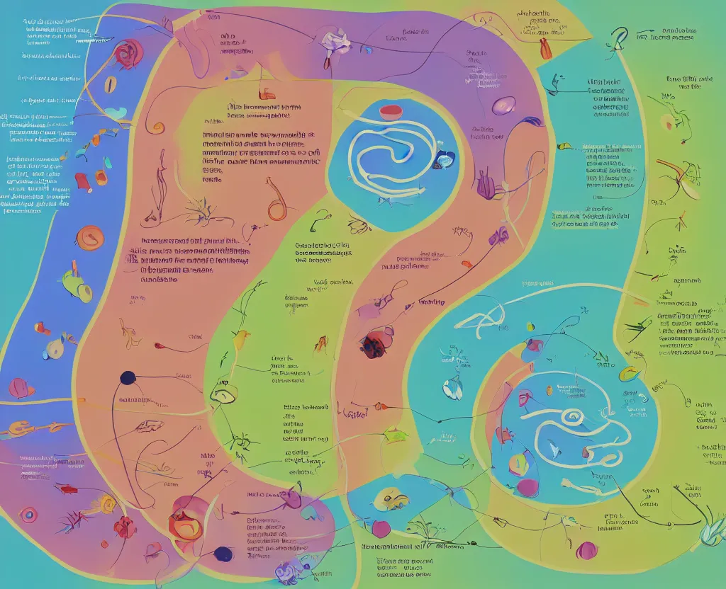 Image similar to a diagram of the flow of responsibility from the creator all the way to bacteria and microbes, saturated color scheme