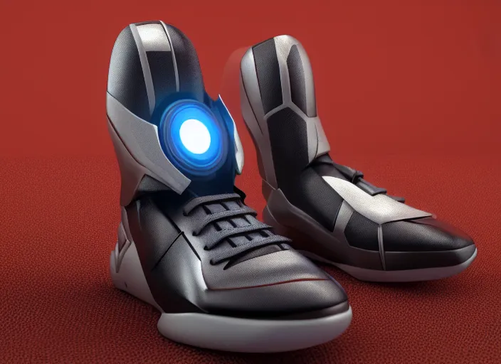 Prompt: basketball sneakers concept of iron man, picture by tim burton, render, cinema 4 d, octane render