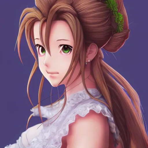 Prompt: portrait of aerith gainsborough, anime fantasy illustration by tomoyuki yamasaki, kyoto studio, madhouse, ufotable, trending on artstation