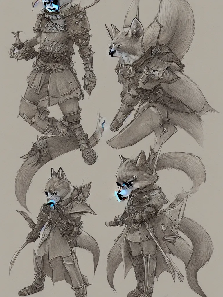 Image similar to heroic character design of anthropomorphic fox, whimsical fox, portrait, holy crusader medieval, final fantasy tactics character design, character art, whimsical, lighthearted, colorized pencil sketch, highly detailed, Akihiko Yoshida