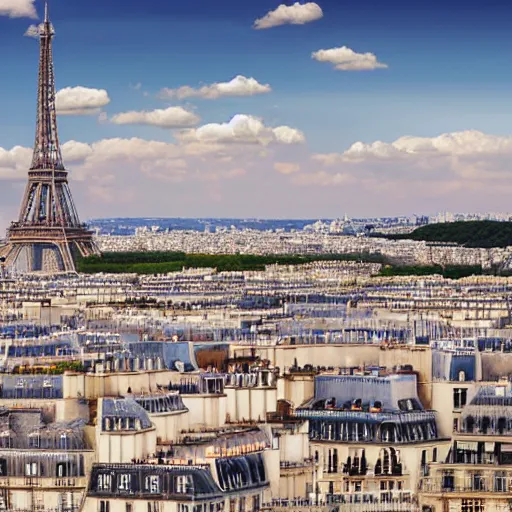 Image similar to clay pot overlooking paris eiffel tower, light pastel blue sky and clouds in the background, softly - lit, soft - warm, zen, light, modern minimalist f 2 0 clean