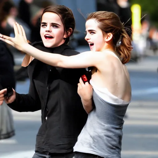 Image similar to emma watson tackling a vampire