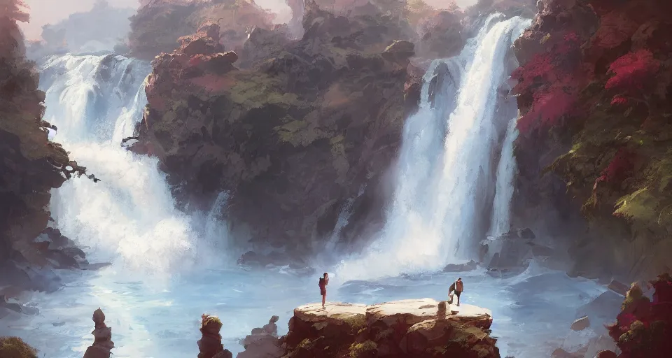 Image similar to A beautiful digital painting of train bridge, waterfall, lovely valley by Stanley Artgerm Lau, frank frazetta, Rossdraws, James Jean, gerald brom, Andrei Riabovitchev, Marc Simonetti, and Sakimichan, trending on artstation