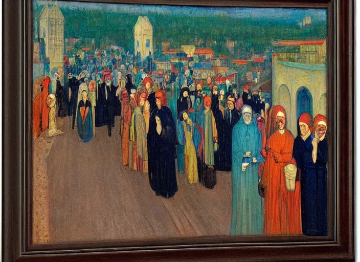 Prompt: the head of all the streets, surreal religious painting by minerva teichert