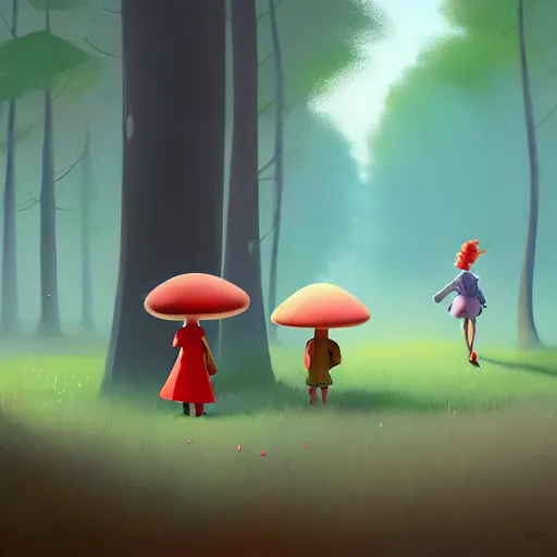 Prompt: goro fujita ilustration a young girl walking in the woods collecting mushrooms, characterized by samantha mash, character art, sharp focus, highly detailed, artstation