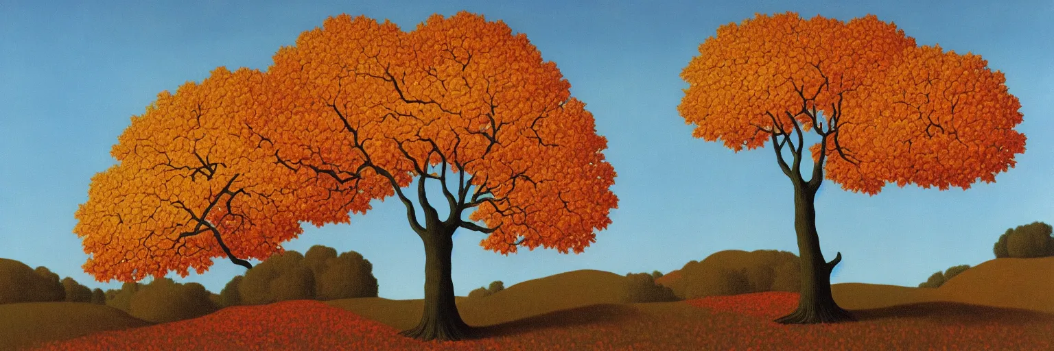 Prompt: autumn maple tree painting magritte