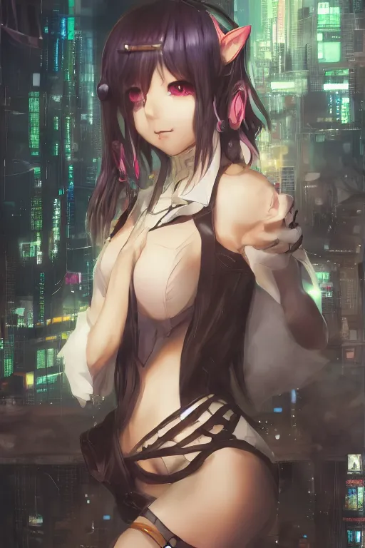 Image similar to beautiful anime art of a cyberpunk neko girl, character by WLOP, Logan, Cure, Mingche,n Shen, BangkuART, sakimichan, yan gisuka, JeonSeok Lee, trending on Artstation, Trending on PIxiv